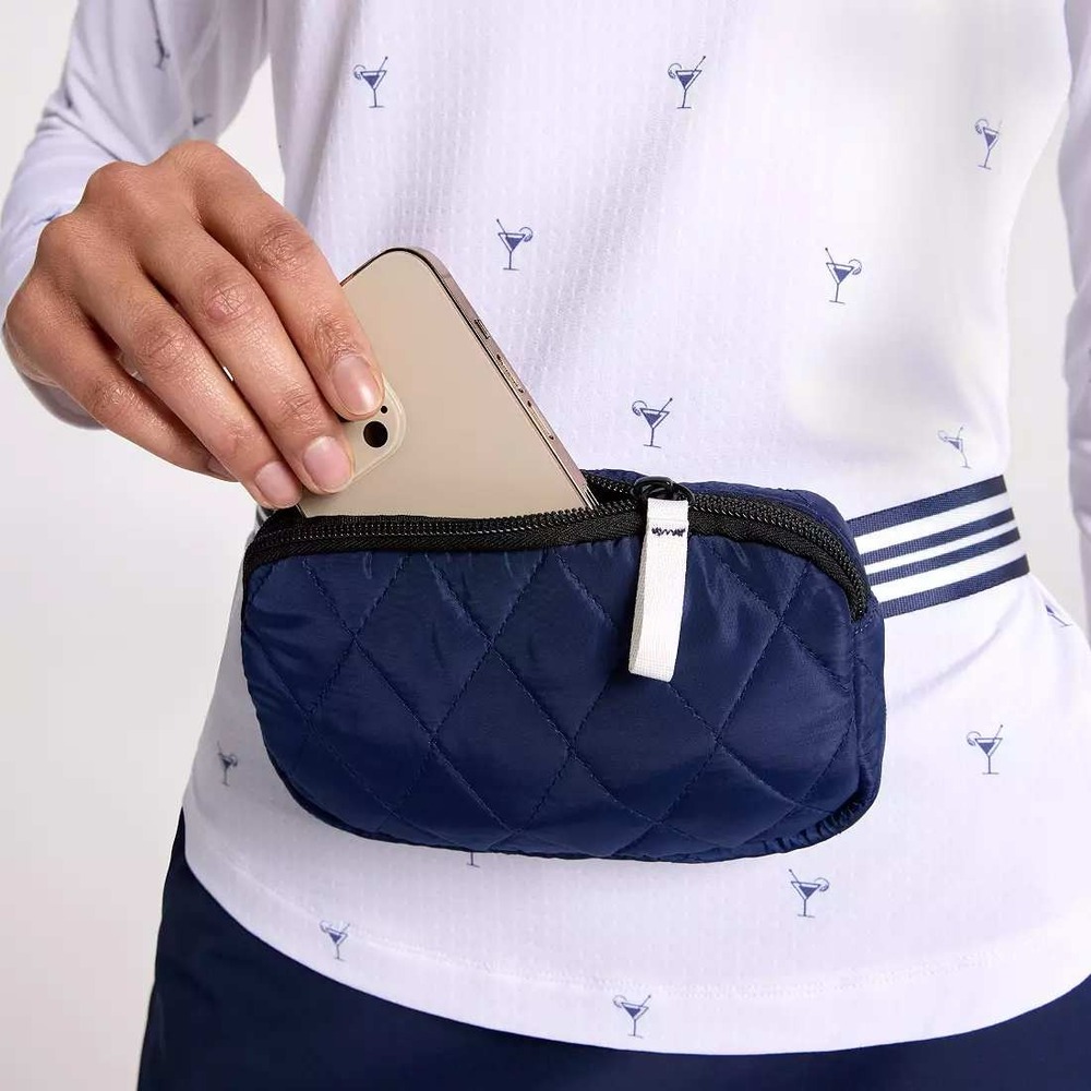 Walter Hagen Golf Waist Fanny Pack Womens Navy Blue Quilted Striped Belt Bag